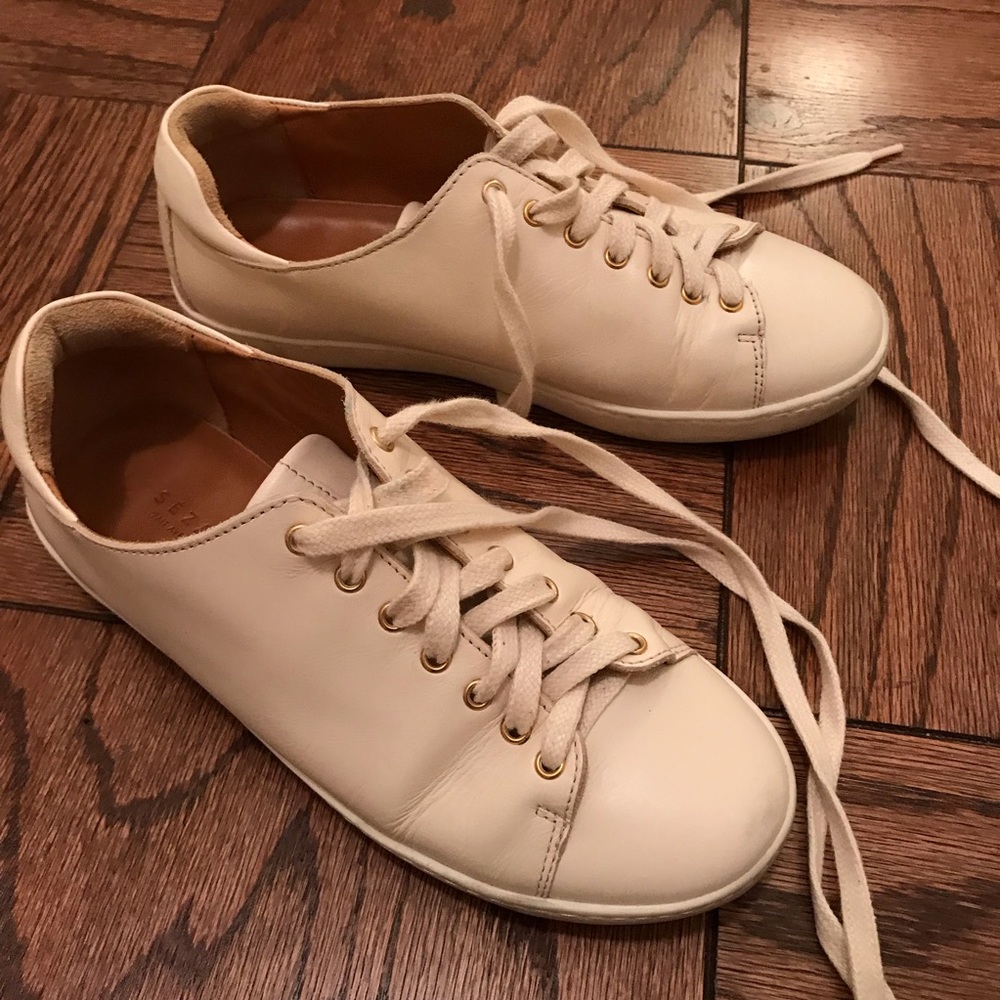 Sezane Jack Leather Sneakers, 36 / 6, Ecru